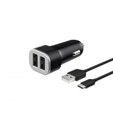 Автомобильное зарядное устройство Deppa 2xUSB, USB type-C, 2.4A черный